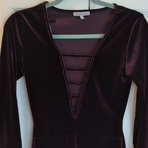 Charlotte Russe Purple Bodycon Bodysuit Long Sleeve Plunge